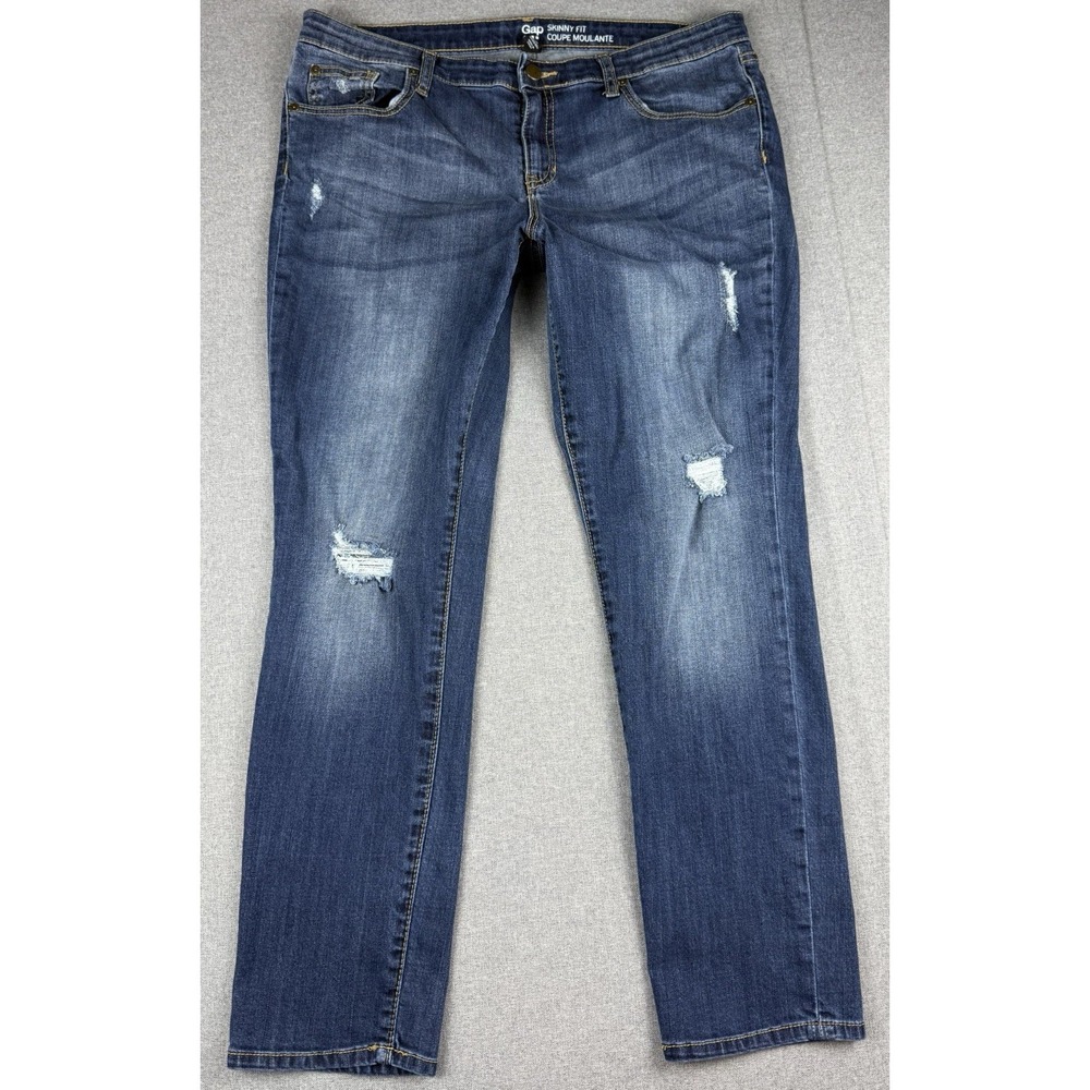 Gap Skinny Fit Distressed Jeans Women's 14/32 Blue Stretch Denim Medium Wash